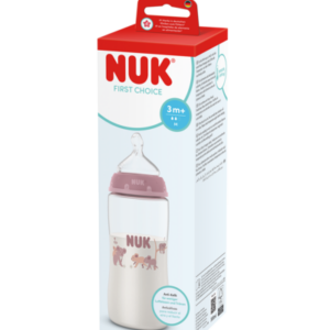 NUK First Choice Pudele 300 ml ar temperatūras kontroli, ar silikona M izmēra knupīti (3+ mēn.)