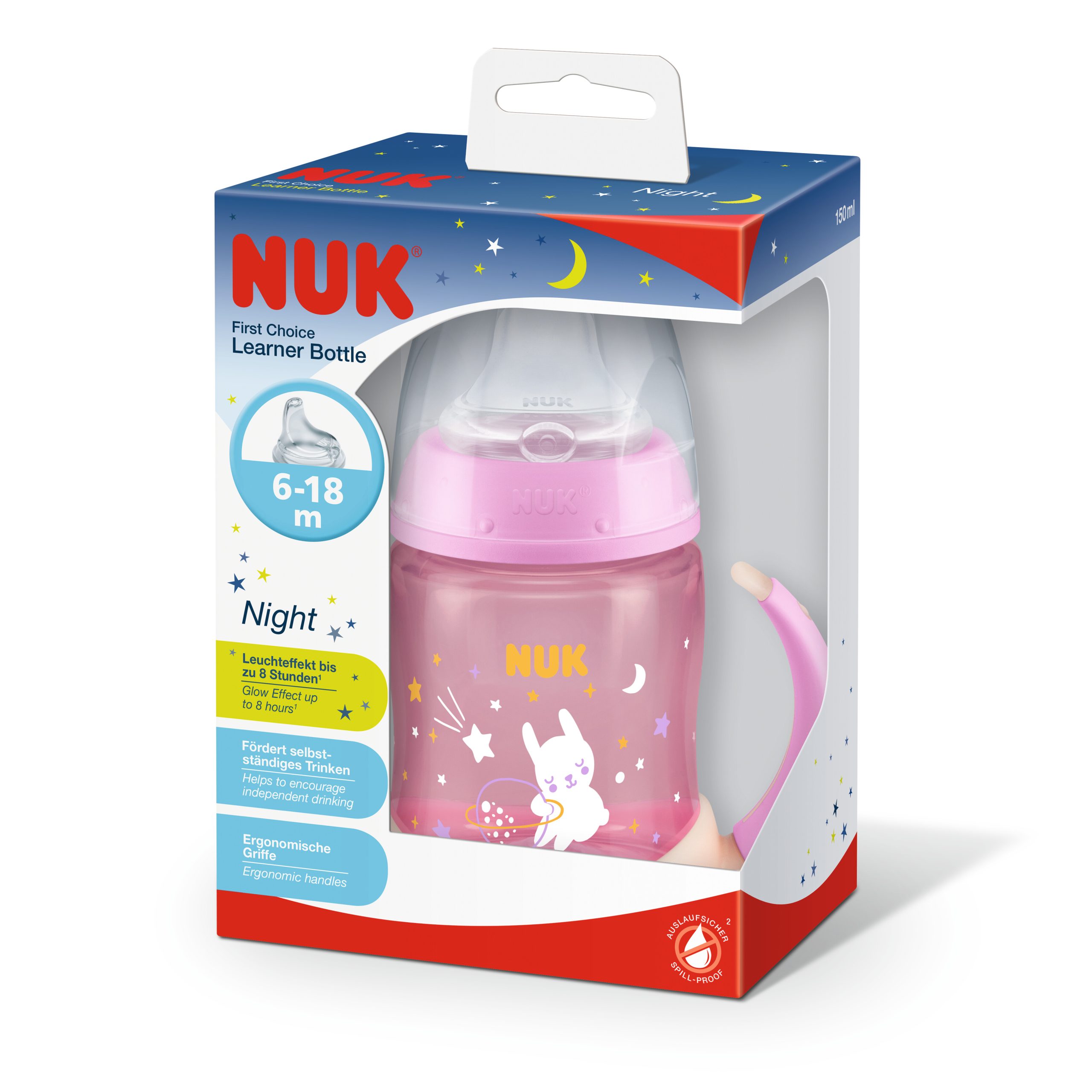 NUK First Choice Mācību pudele NAKTS, 150 ml ar silikona snīpīti, (6-18 mēn.) - Image 4