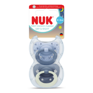 NUK silikona māneklis FIRST CHOICE CLASSIC DAY & NIGHT, 0-6 mēn., 2gb Zils